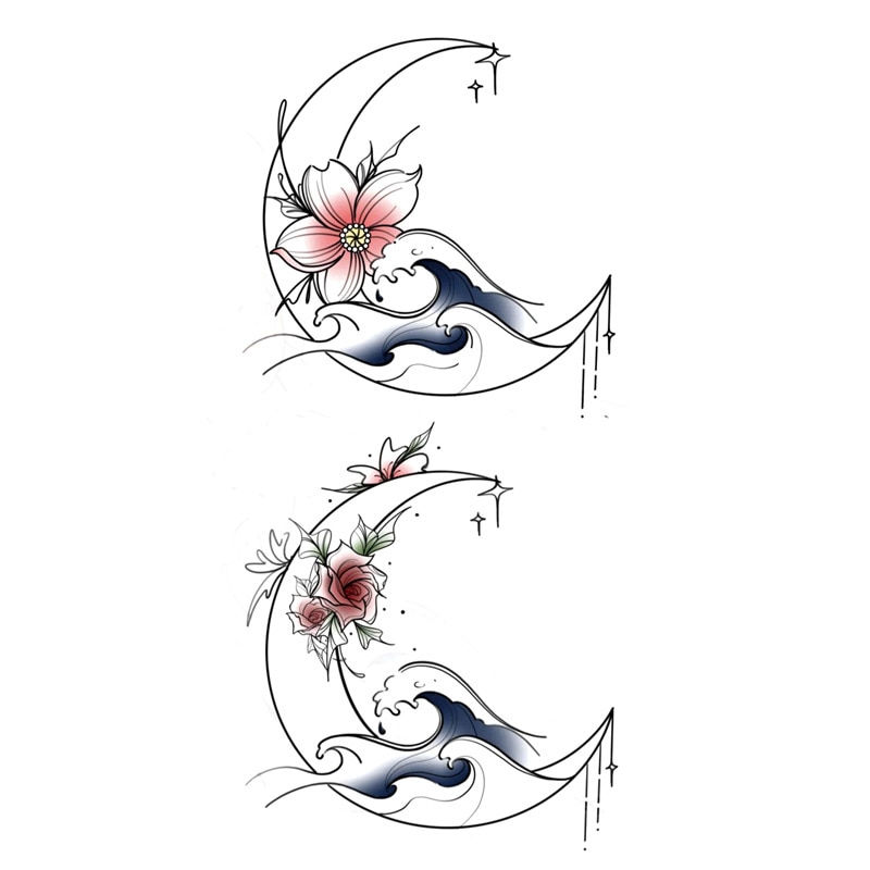 Miniature : 1pcs Temporary Tattoo Stickers Men Women Flower Rose Moon Butterfly Water