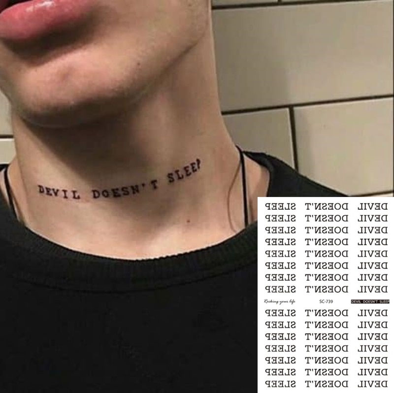 Miniature : Waterproof Temporary Tattoo Sticker Black Devil Doesn't Sleep English Letters