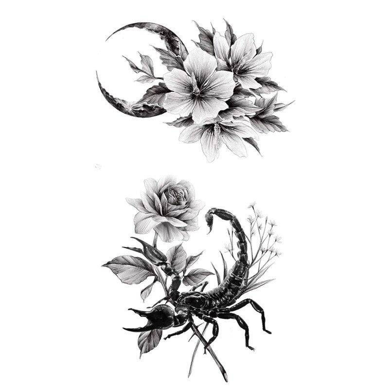 Miniature : 1pcs Temporary Tattoo Stickers Men Women Flower Rose Moon Butterfly Water