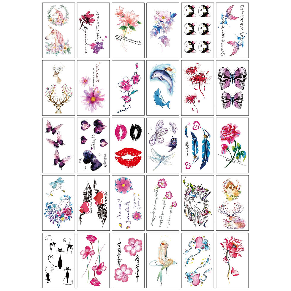 Miniature : Women Men Kids Waterproof Black Stickers Flowers Letters Tattoo Child