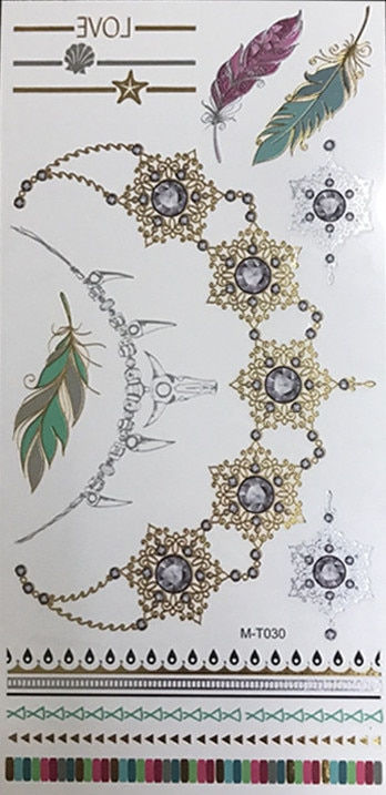 Miniature : Flash Boho Metallic Gold Feathers Shimmering Waterproof Temporary Tattoo