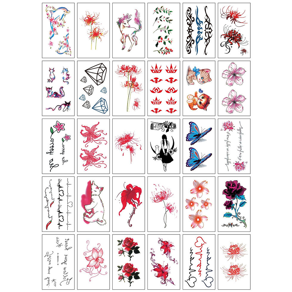 Miniature : Women Men Kids Waterproof Black Stickers Flowers Letters Tattoo Child