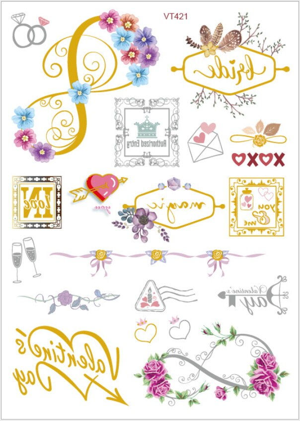 Miniature : Team Bride Tribe Flash Temporary Tattoo Gold Silver Metallic Arrow Love