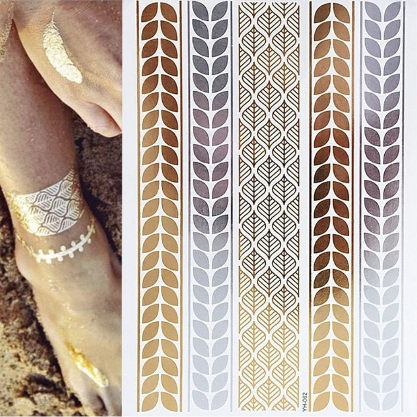 Miniature : Flash Metallic Waterproof Temporary Tattoo Gold Silver Tatoo Women Henna