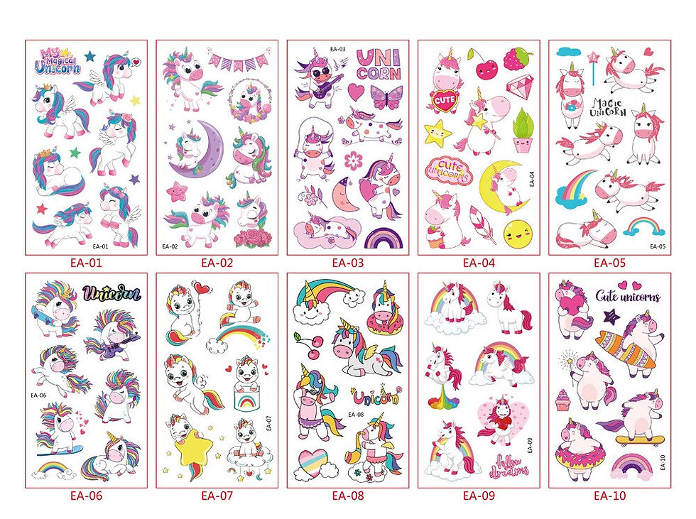 Miniature : 10 Sheet/Set Kids Tattoo Cartoon Rainbow Unicorn Fake Tattoo Sticker Temporary