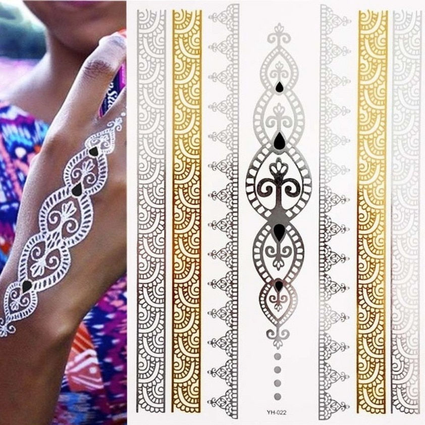 Miniature : Flash Metallic Waterproof Temporary Tattoo Gold Silver Tatoo Women Henna