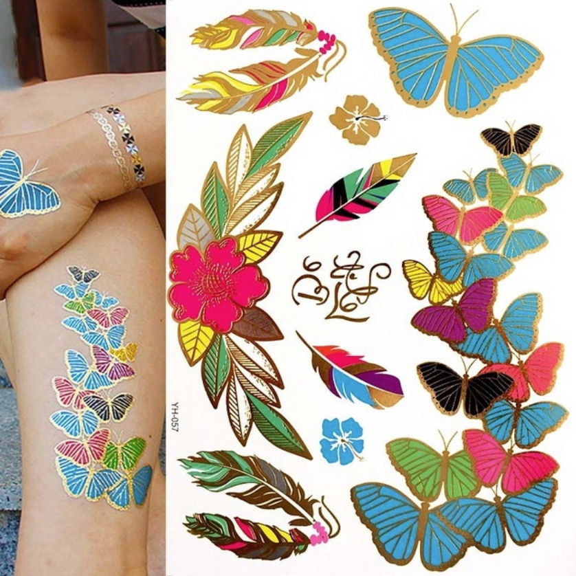 Miniature : Flash Metallic Waterproof Temporary Tattoo Gold Silver Tatoo Women Henna