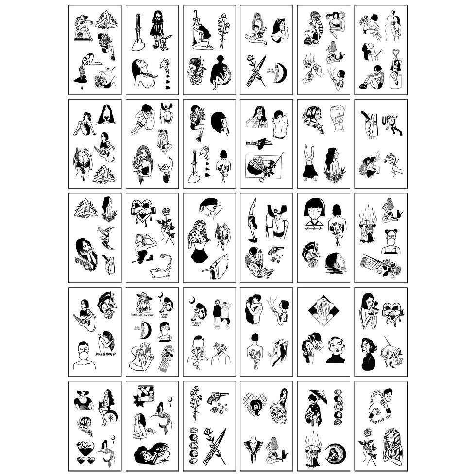 Miniature : Women Men Kids Waterproof Black Stickers Flowers Letters Tattoo Child