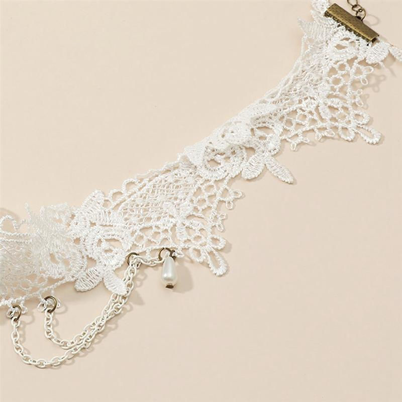 Miniature : 1pc Gothic Style Lace Pendant Choker Fashion Faux Pearl Decor Hollow-Out