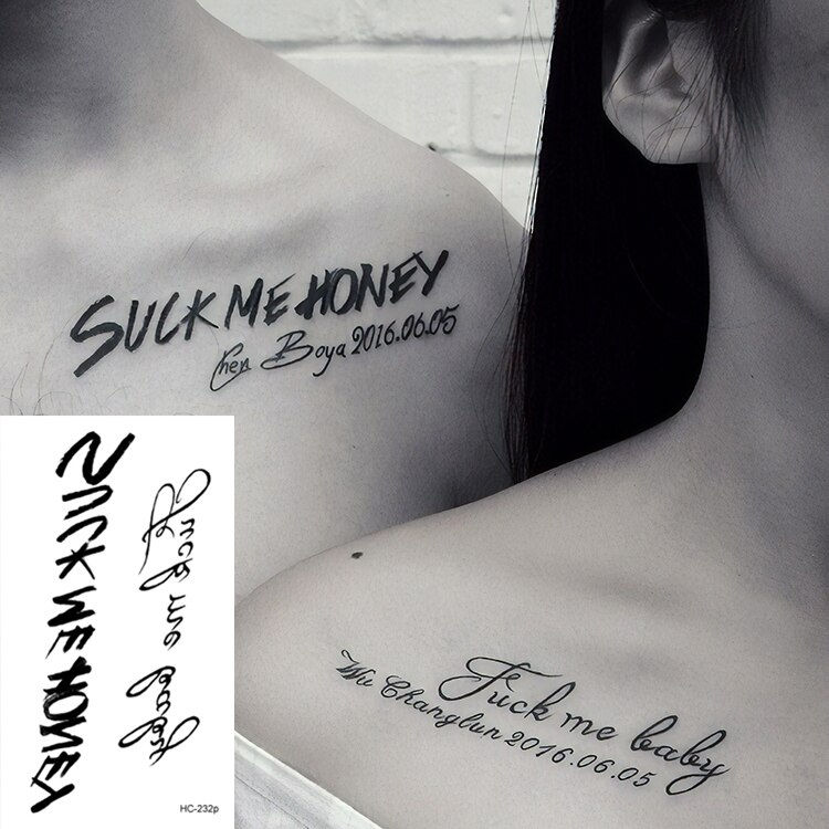Miniature : Waterproof Temporary Tattoo Sticker Black Devil Doesn't Sleep English Letters