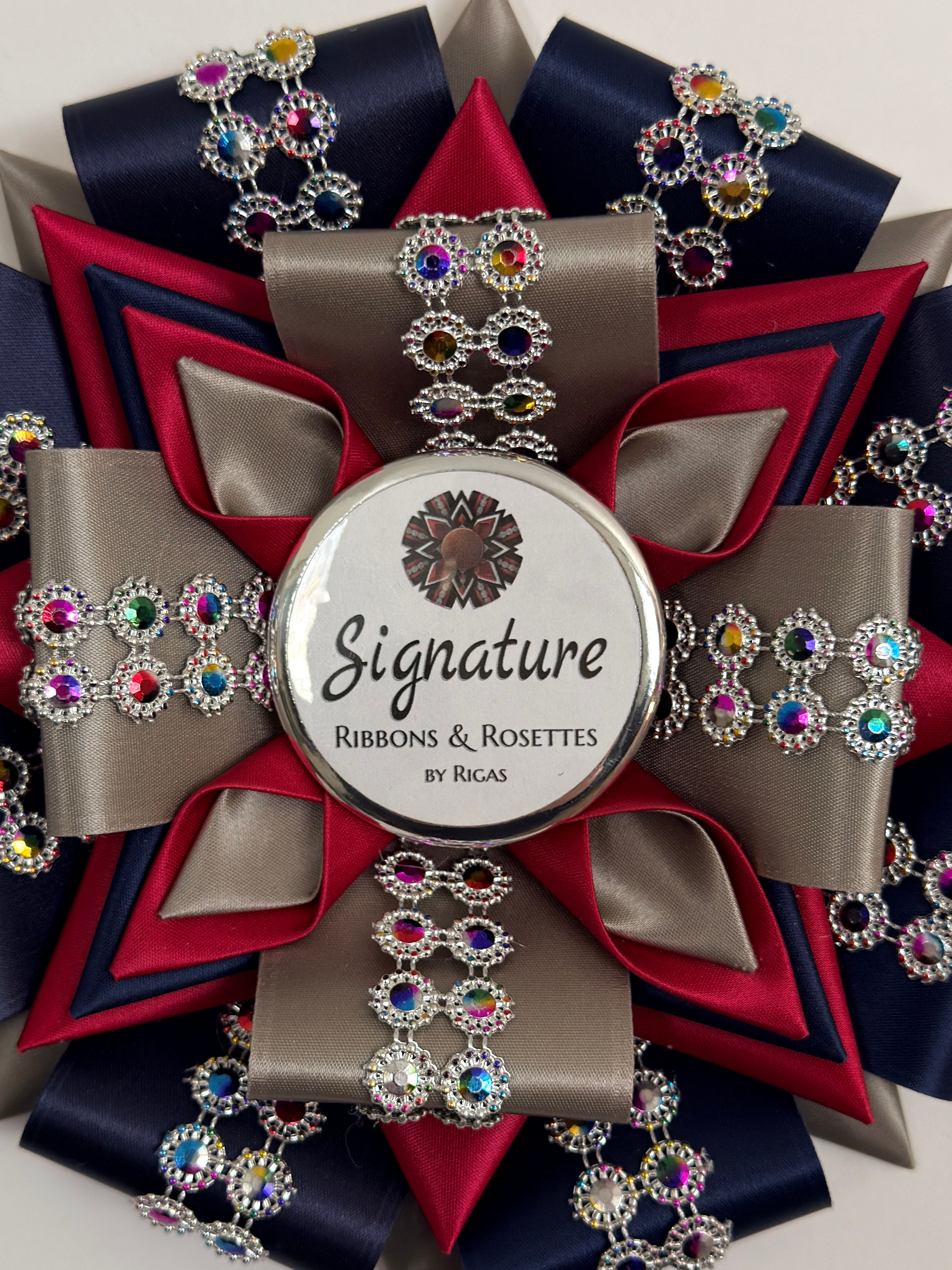 Signature Sample - Glam in Navy, Ruby Red and Gray - 7.5" Rosette