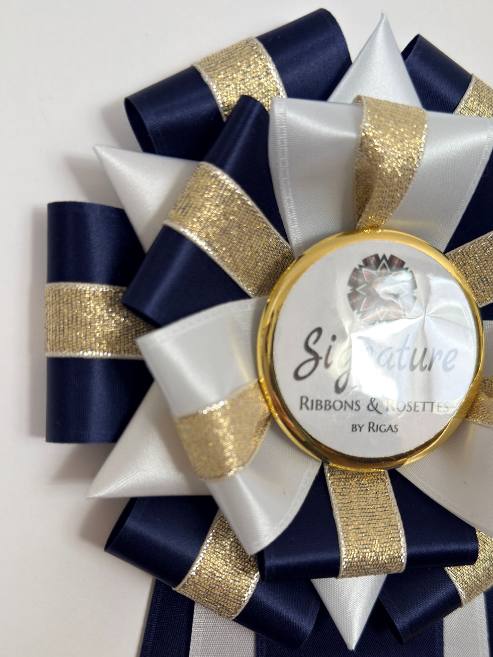 Thumbnail: June with Gold Ribbon - 5.5" Rosette - Your Choice of Colors