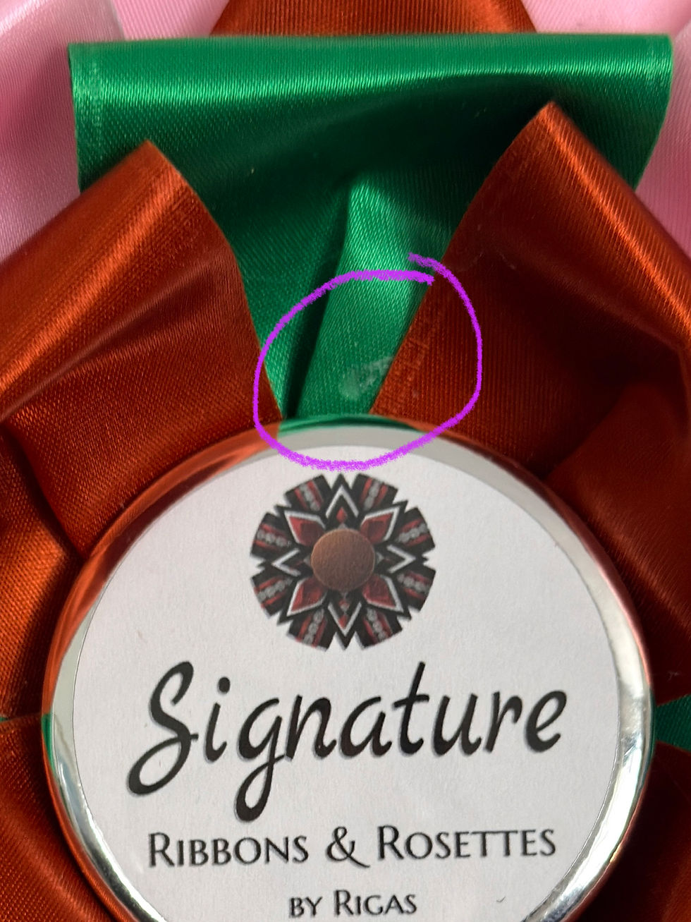 Thumbnail: Signature Sample - Celebration in Grassroots, Bronze and Candy Pink - 8" Rosette