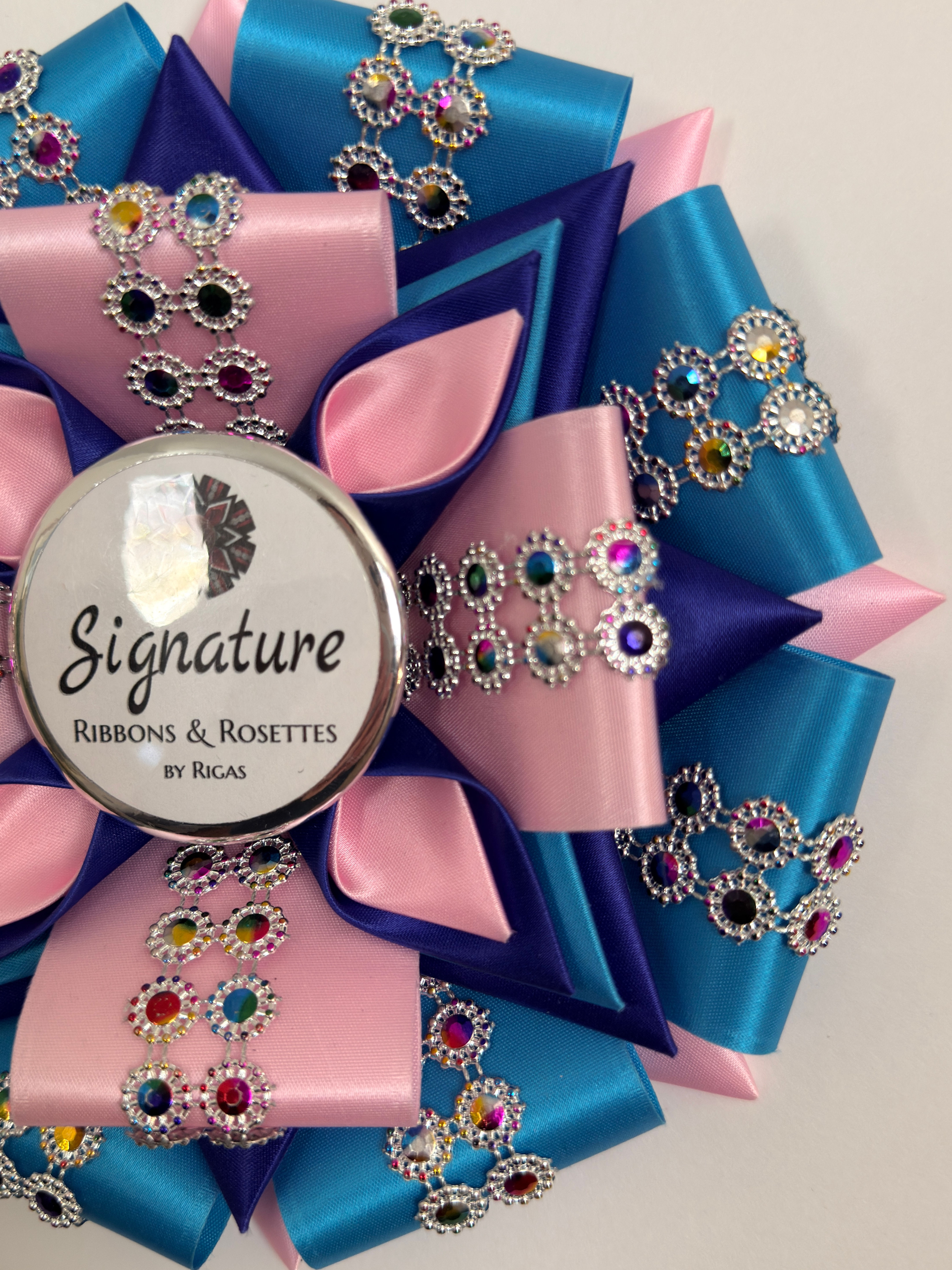 Signature Sample - Glam in Island Blue, Royal and Candy Pink - 7.5" Rosette