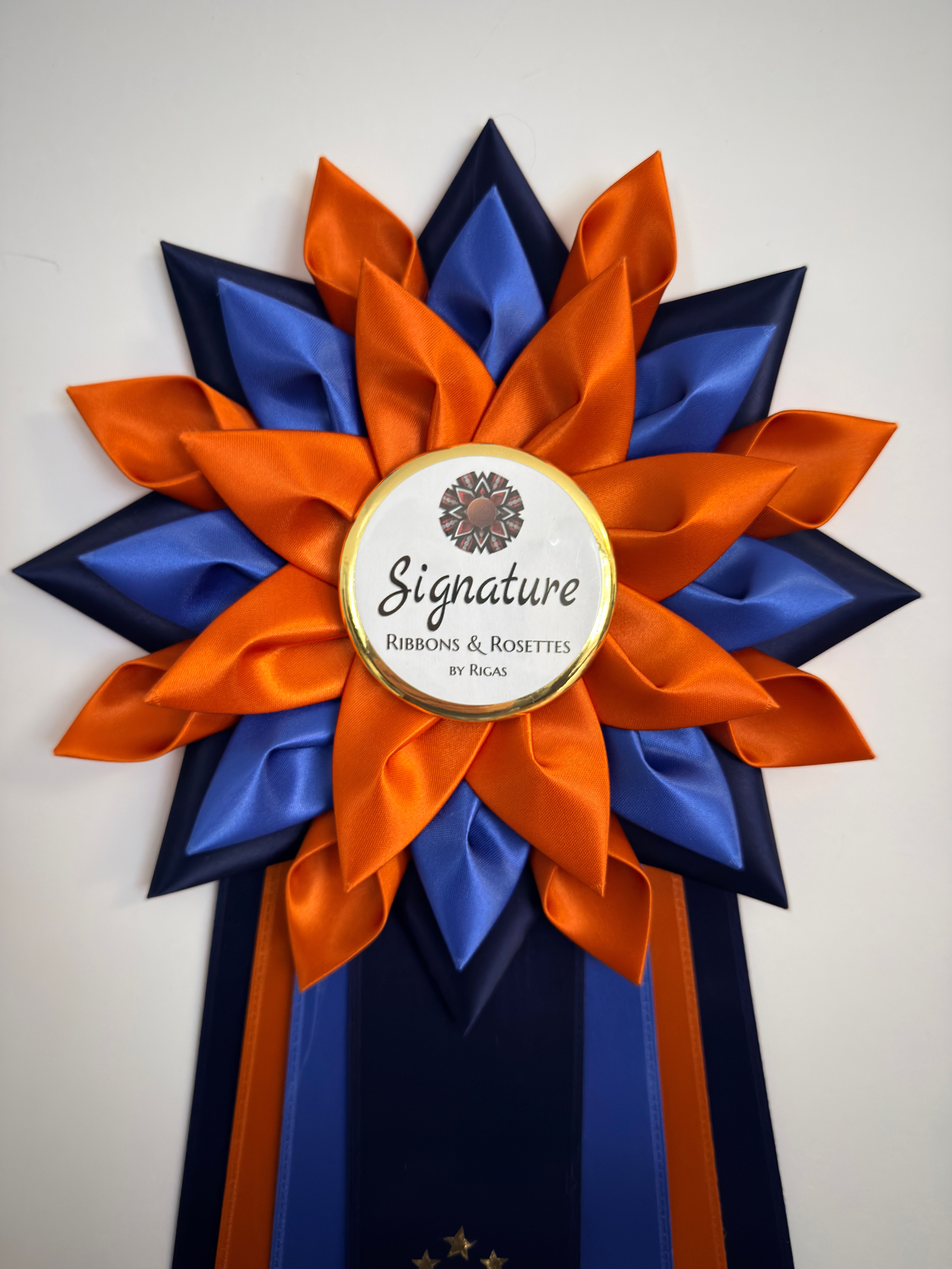 Signature Sample - in Marine Blue, Navy and Orange - 7.5" Rosette
