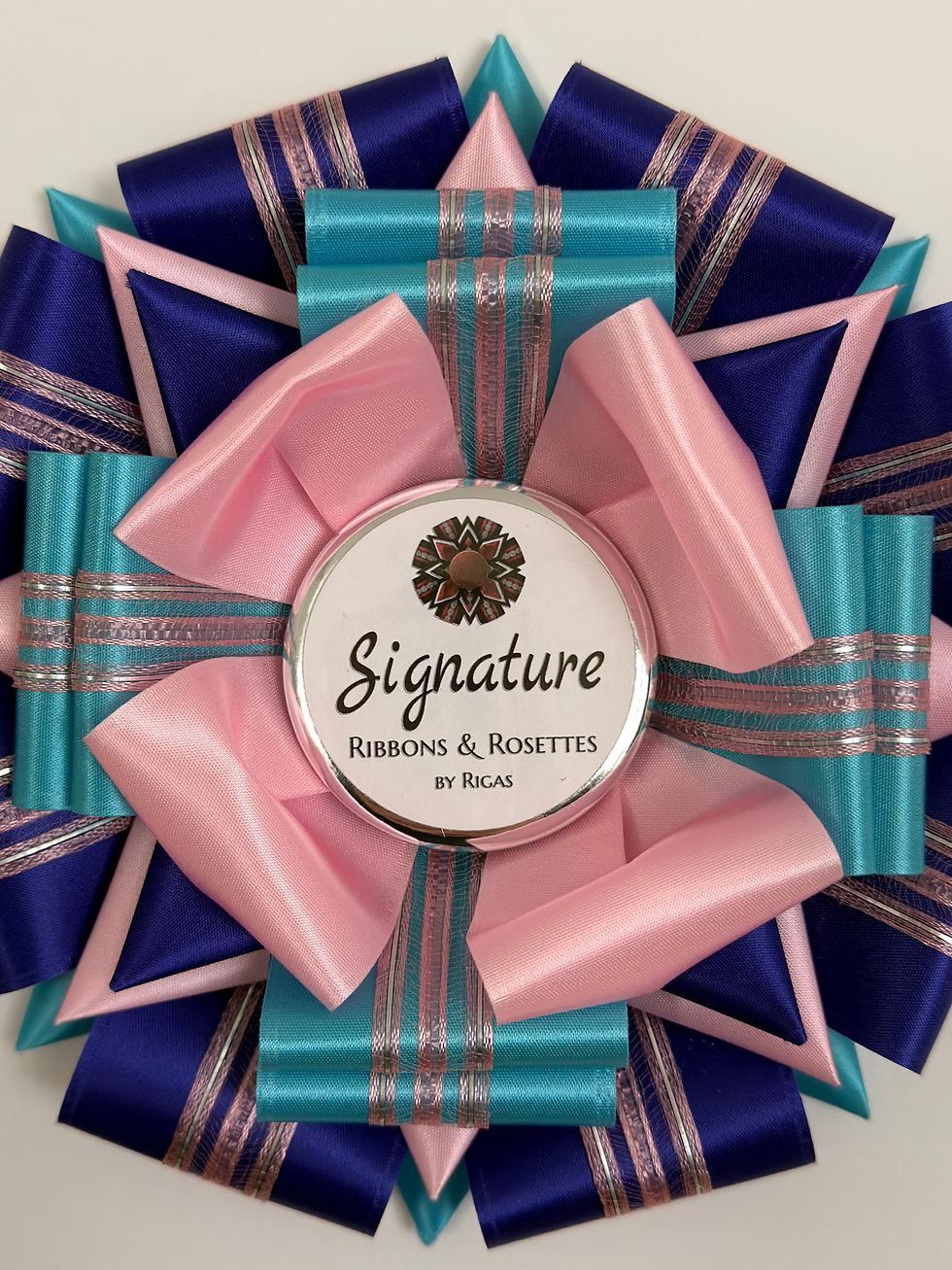 Thumbnail: Signature Sample - Candy in Royal, Turquoise and Candy Pink - 7.5" Rosette
