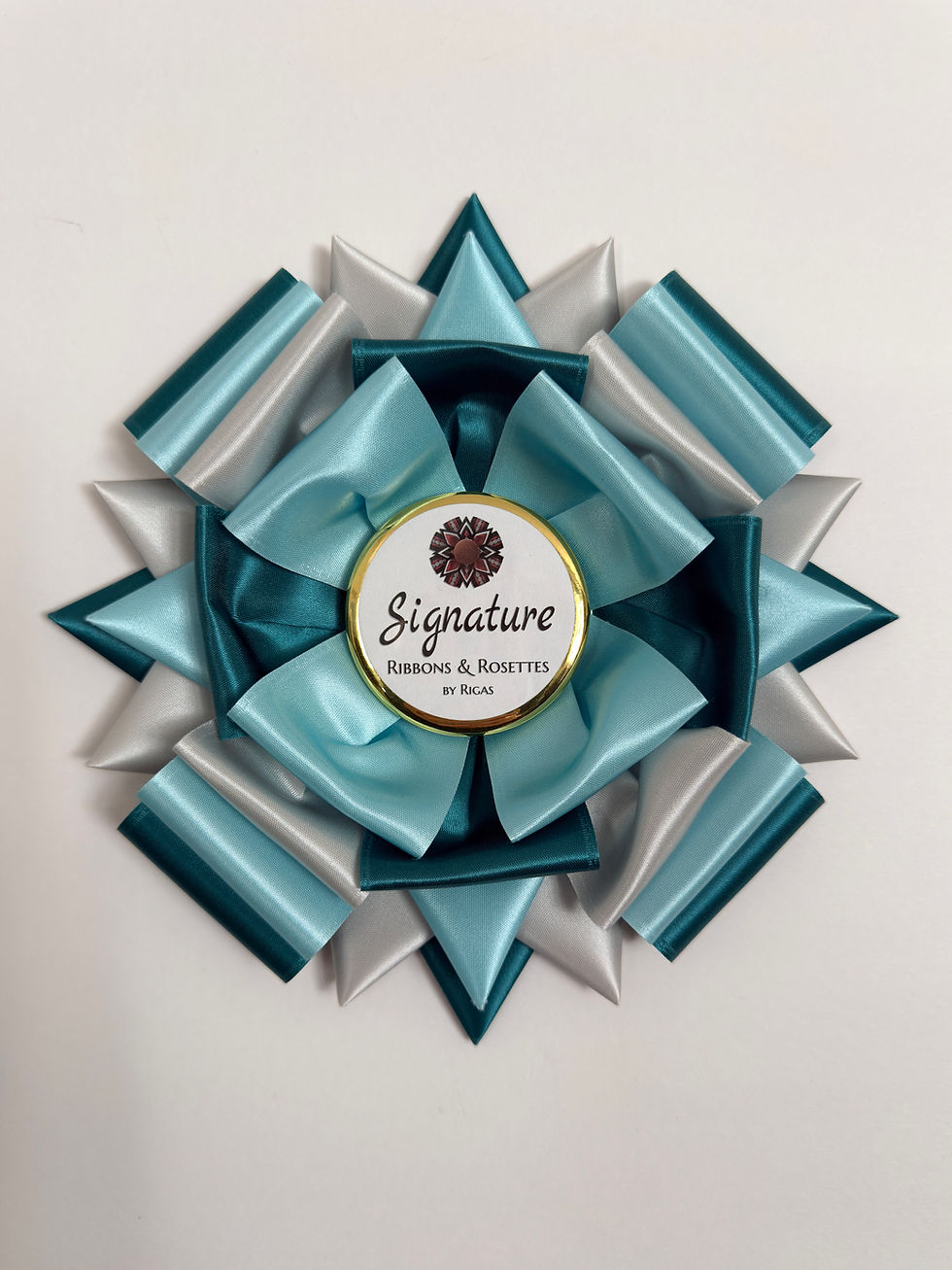 Thumbnail: Signature Sample - Celebration in Teal, Moonglow and Light Silver - 7" Rosette