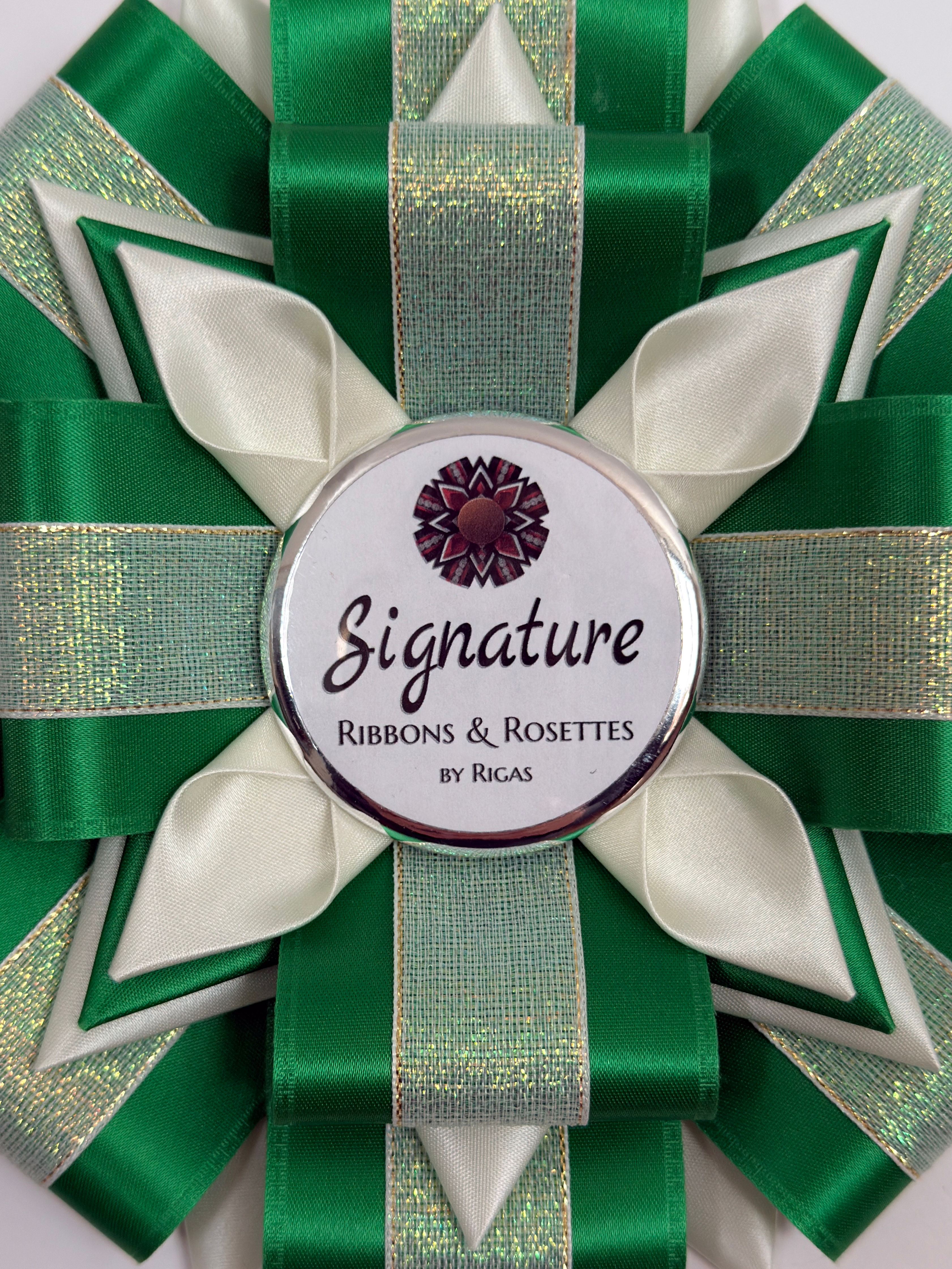 Signature Sample - Opal in Emerald and Eggshell - 7.5" Rosette