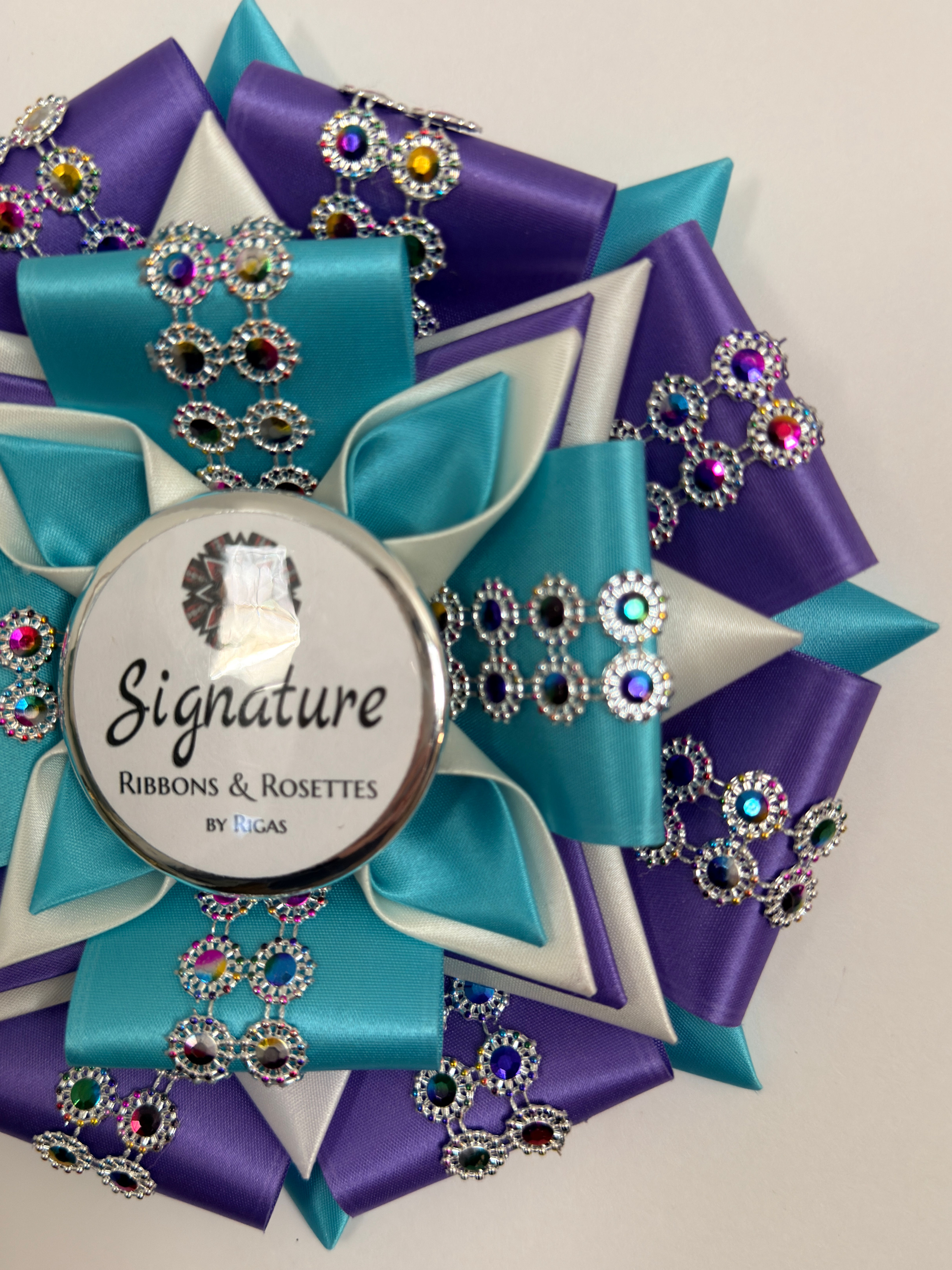 Signature Sample - Glam in Light Purple, Turquoise and Eggshel - 7.5" Rosette