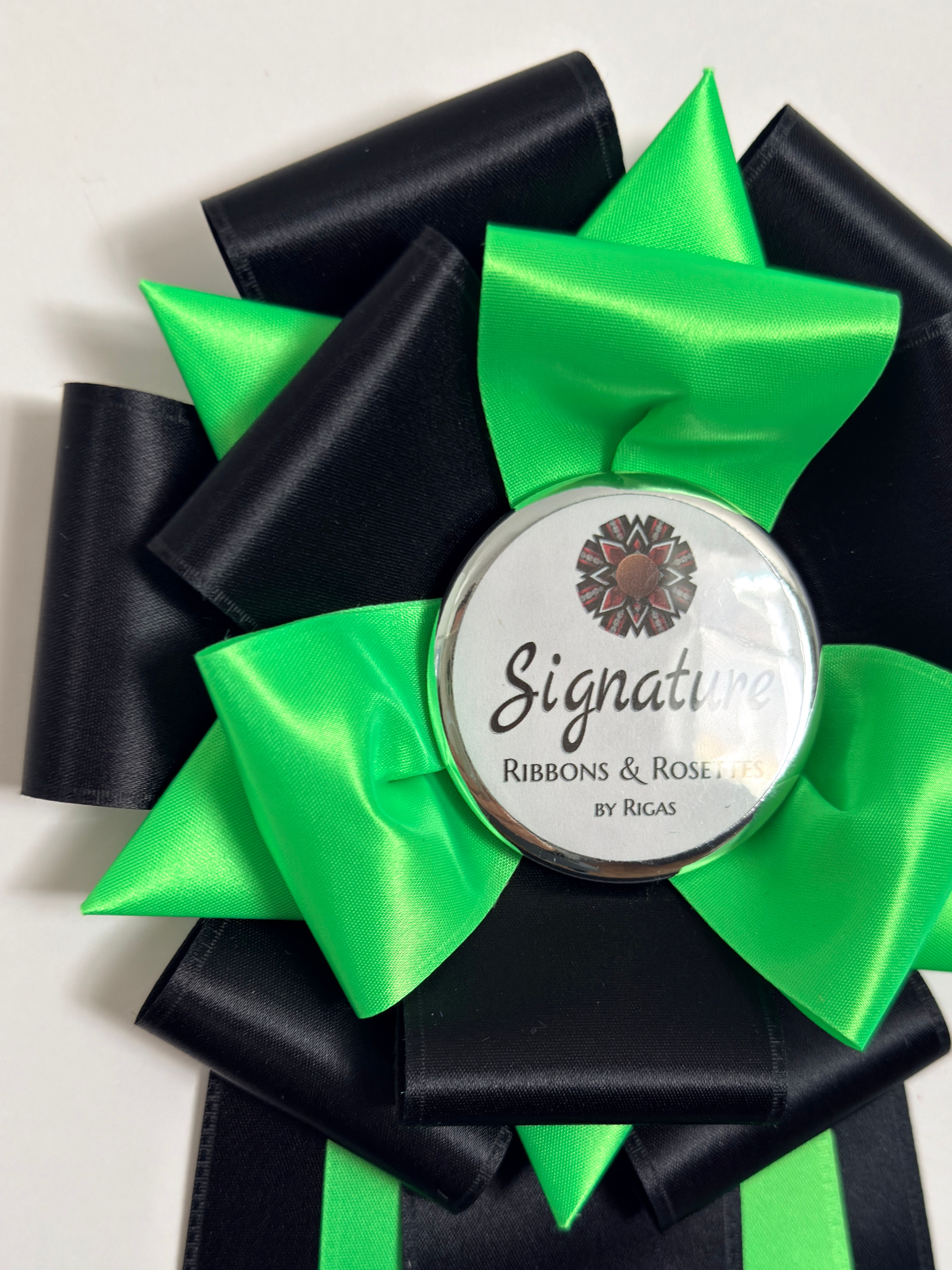 Signature Sample - June in Black and Neon Green - 5.5" Rosette