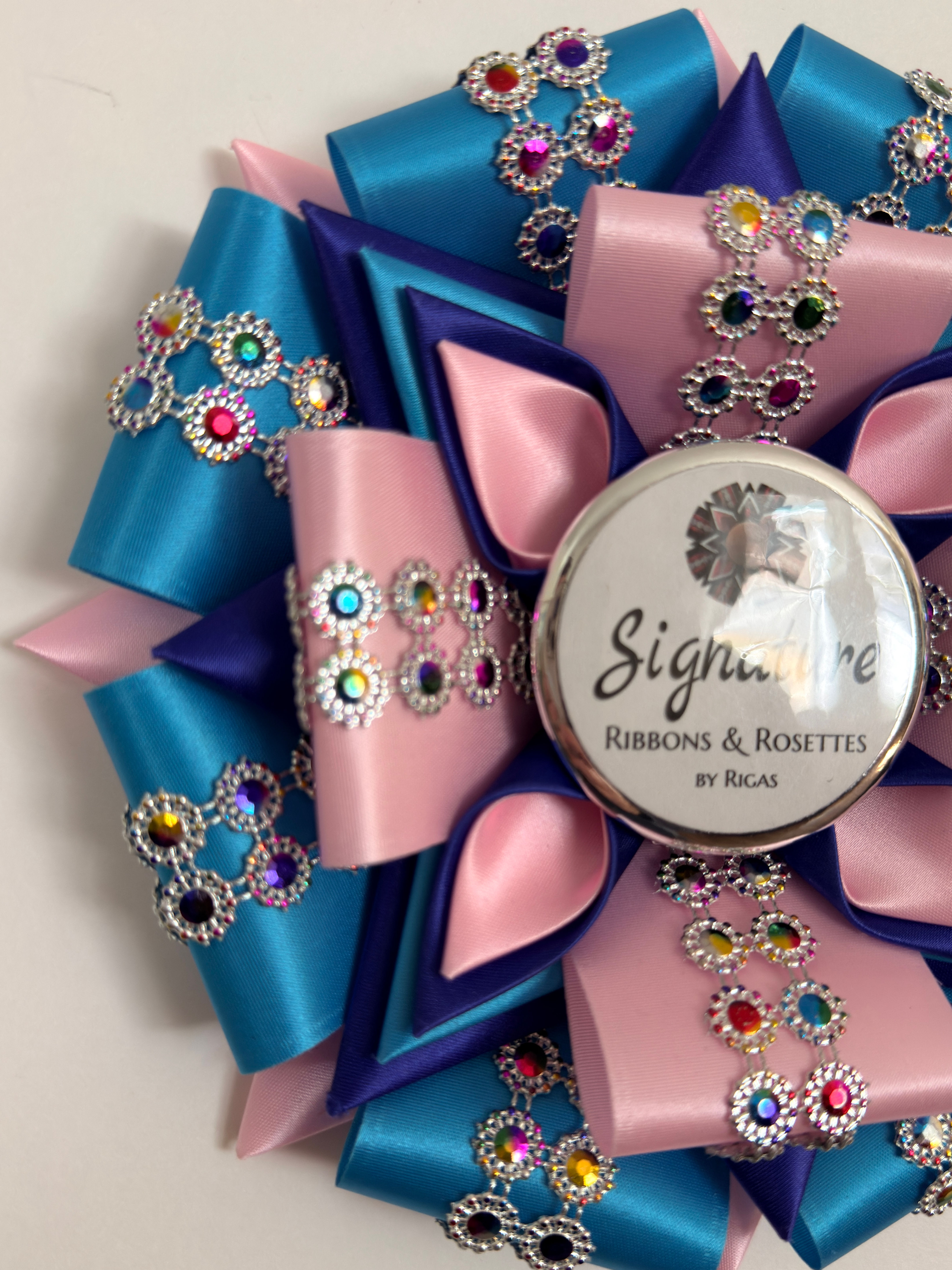 Signature Sample - Glam in Island Blue, Royal and Candy Pink - 7.5" Rosette