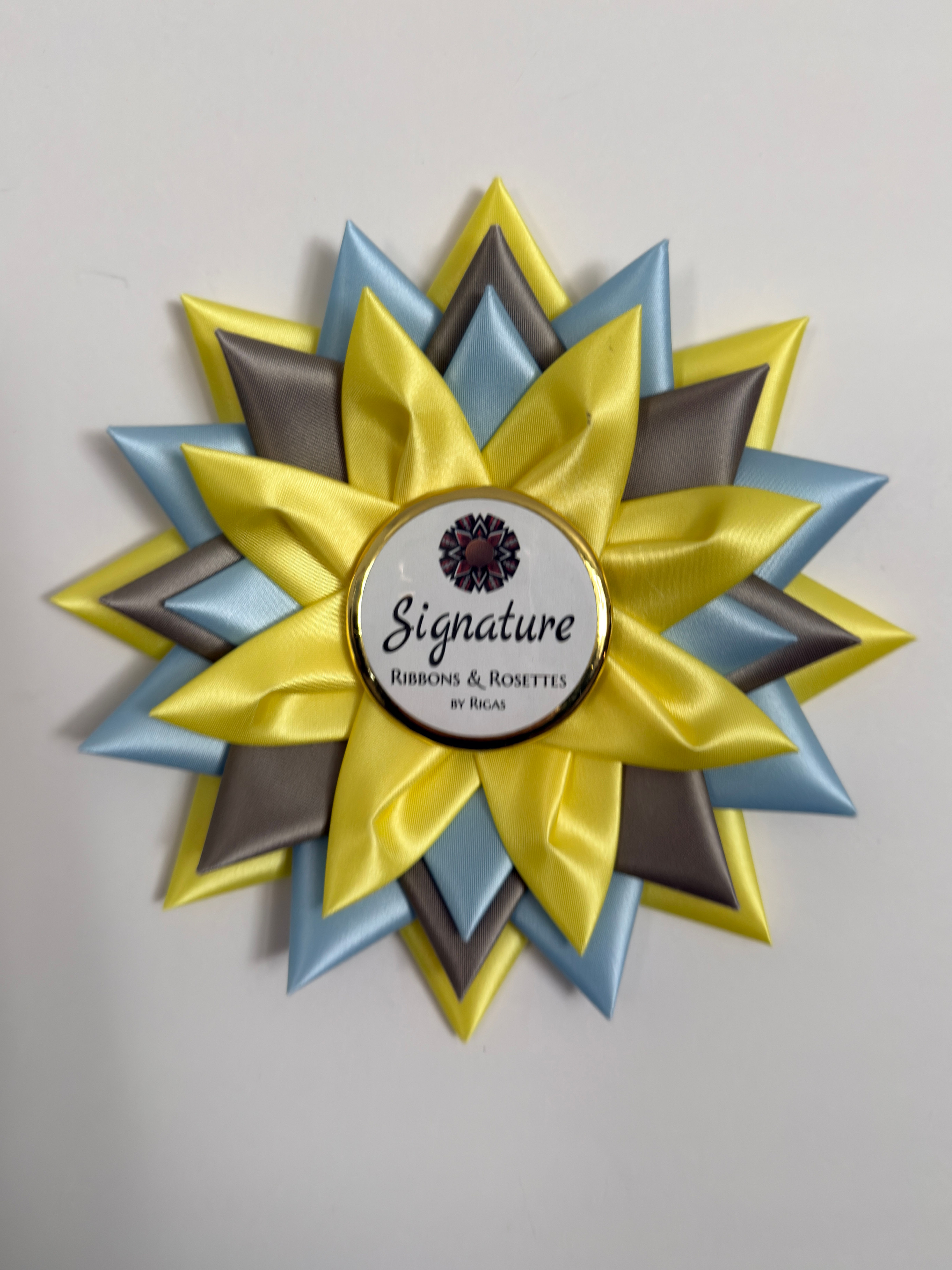 Signature Sample - Star in Misty Blue, Canary and Grey - 7.5" Rosette