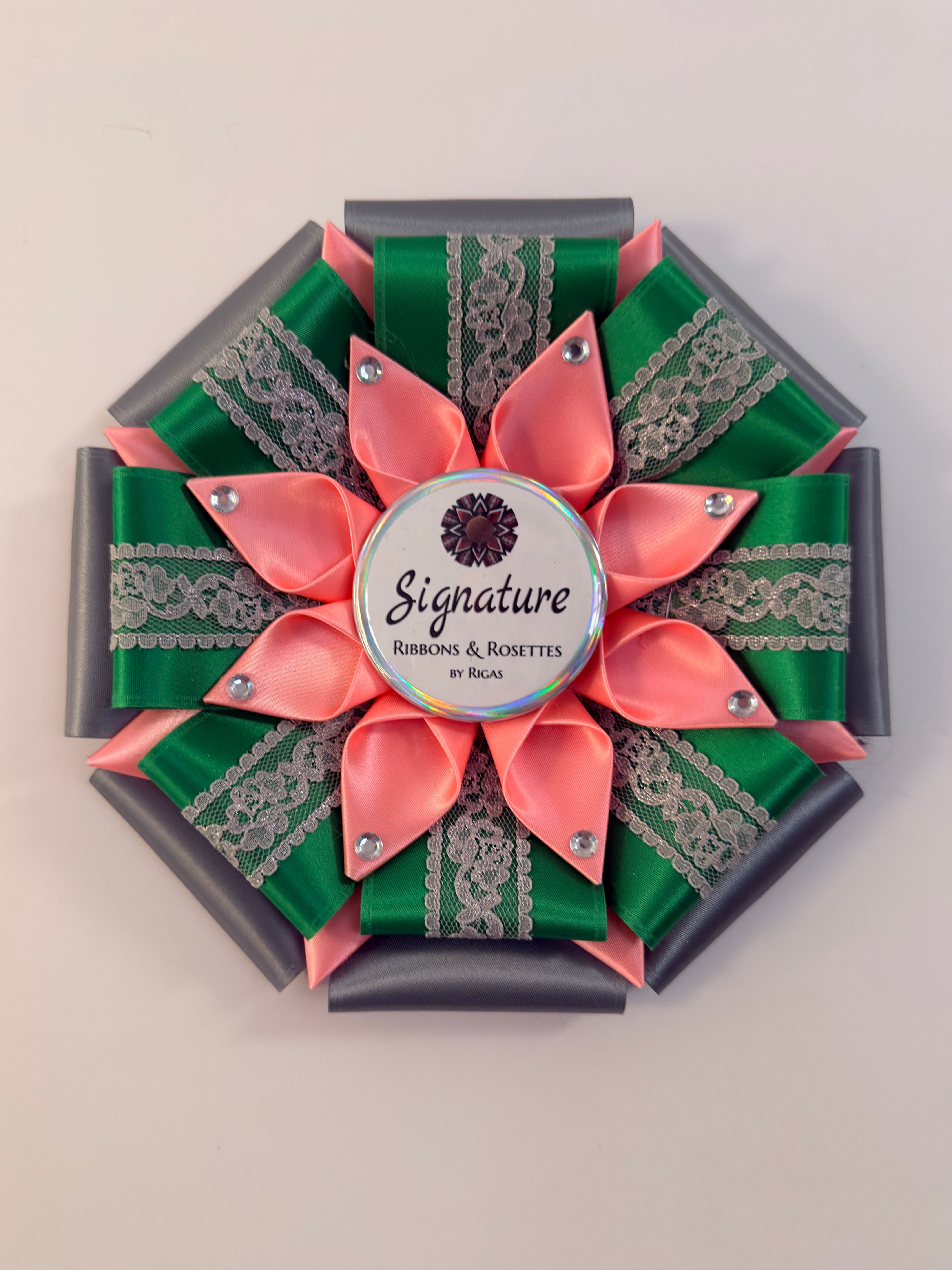 Signature Sample - in Grassroots, Pink and Gray - 7" Rosette
