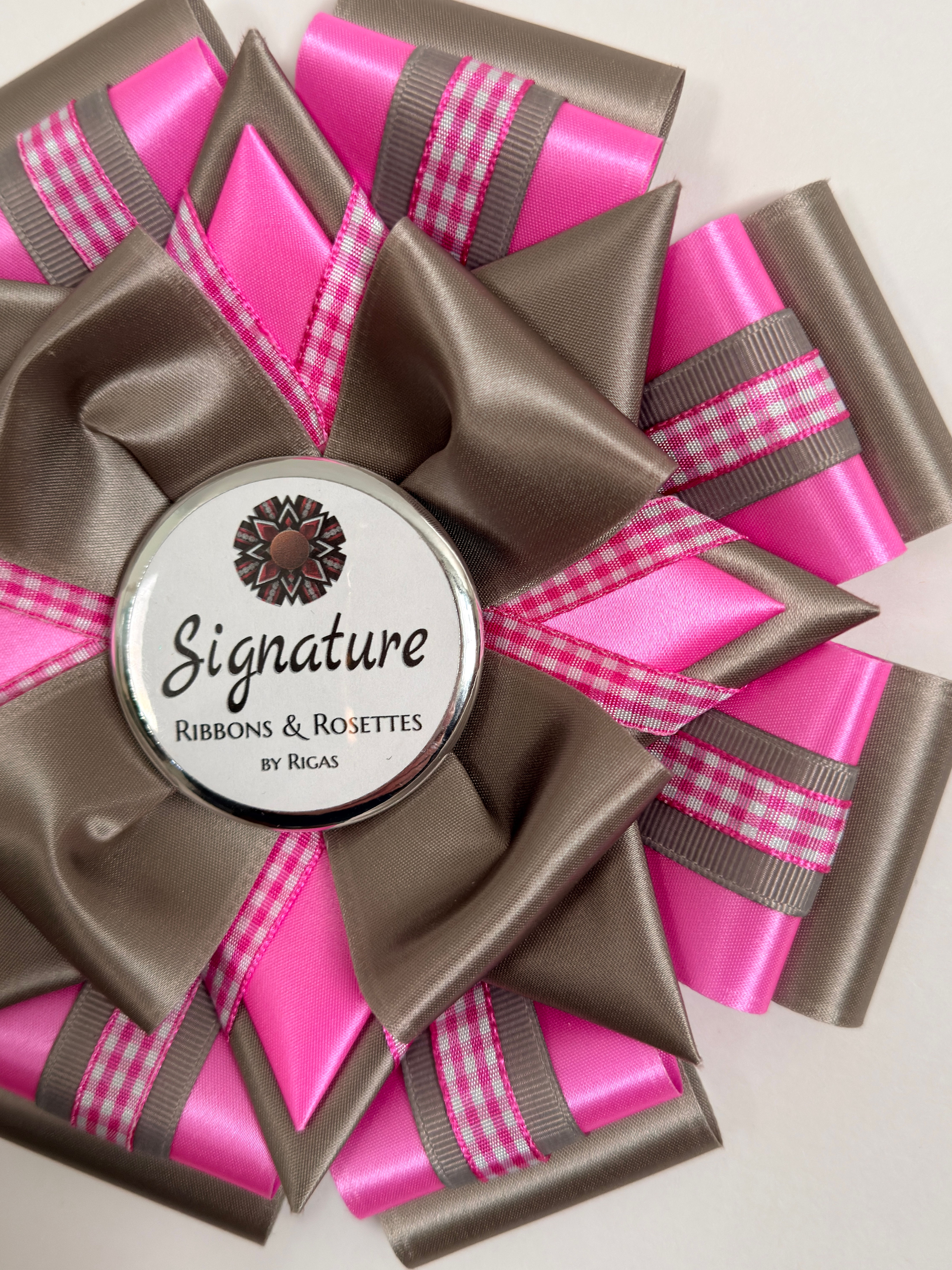 Signature Sample - Gingham in American Beauty and Gray - 7.5" Rosette