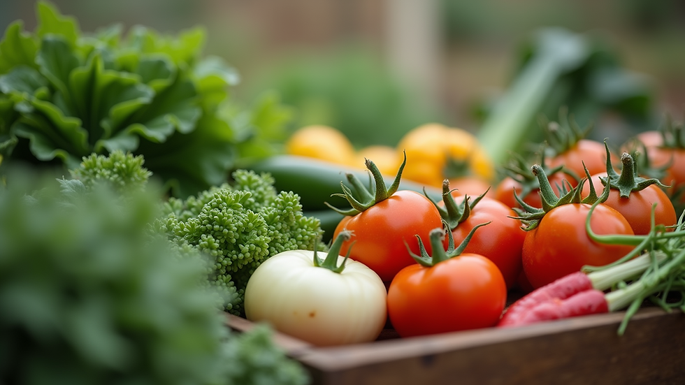 Close-up view of fresh organic vegetables from a community garden