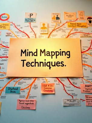 A colorful mind map with the phrase "Mind Mapping Techniques" in the center, surrounded by radiating branches showing different methods