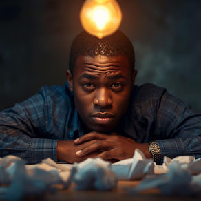 Create an image showing a student at a desk surrounded by crumpled paper, with a lightbulb gradually illuminating above their head. The progression should illustrate the journey from initial failure to breakthrough understanding, visually representing the productive failure learning process.