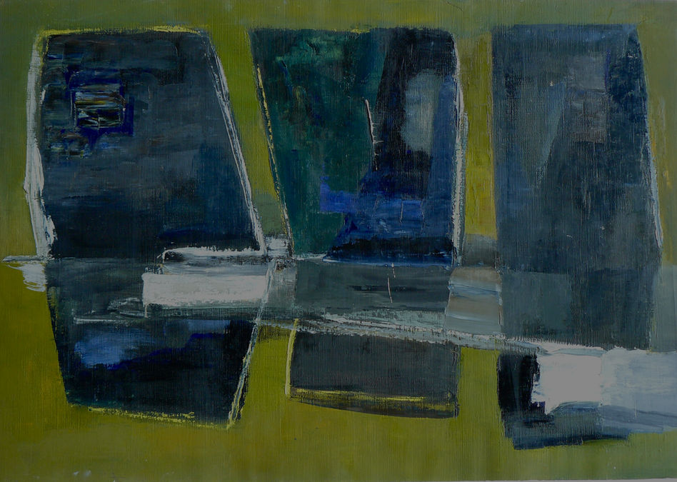 Paul Daviaud, composition-4, huile sur carton, vers 1960, collection privée