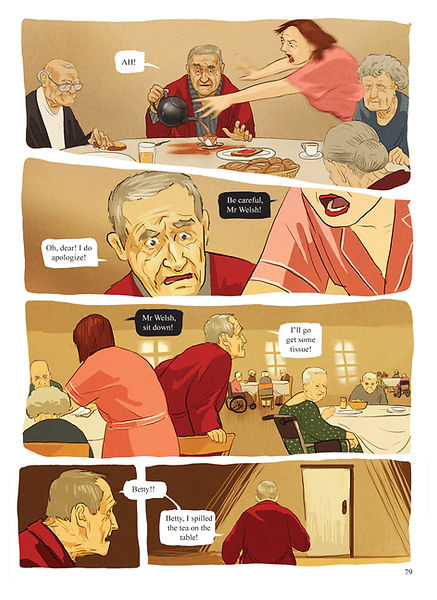 comic strip about an old man with Alzheimer's disease at a nursing home