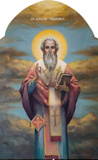 Painting of St. Ignatius of Antioch, of the Orthodox Christian Church, Holy Fathers of the Church, Byzantine Saint, Sf. Ignatie Teoforul