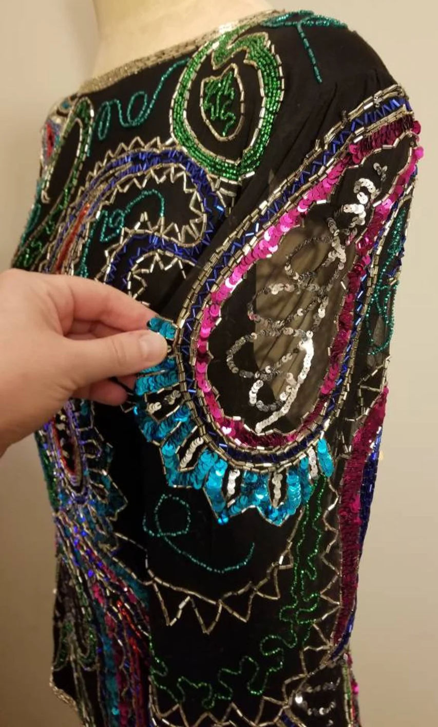 Paisley silk sequin top