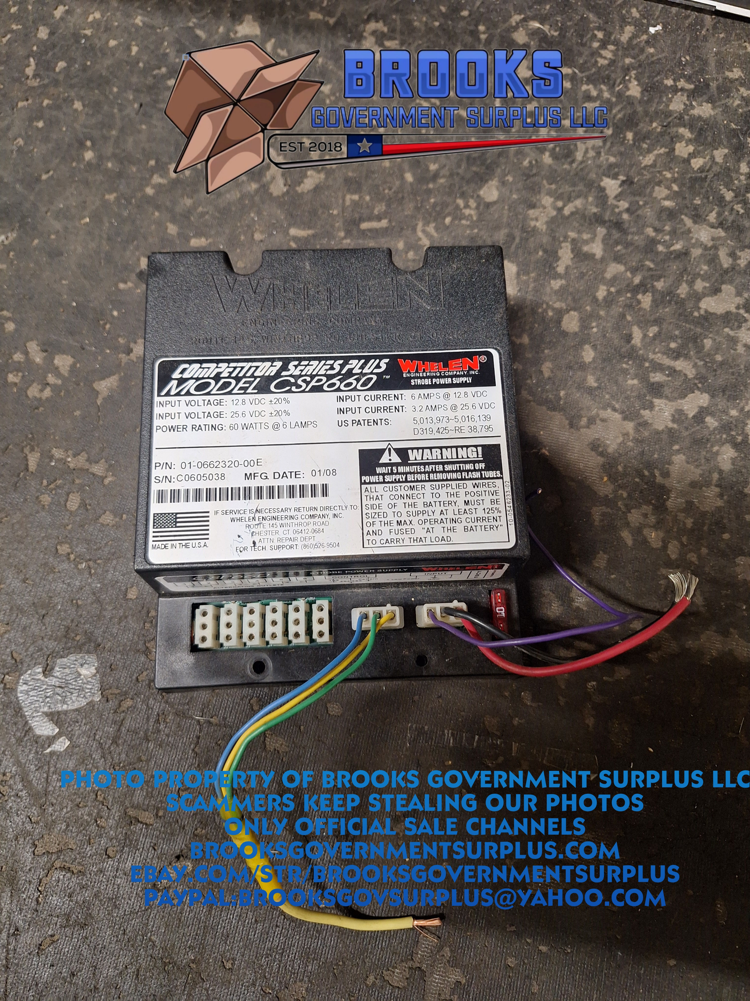 Whelen CSP660 01-0662320-00 60 Watt 6 head Strobe Power Supply USED