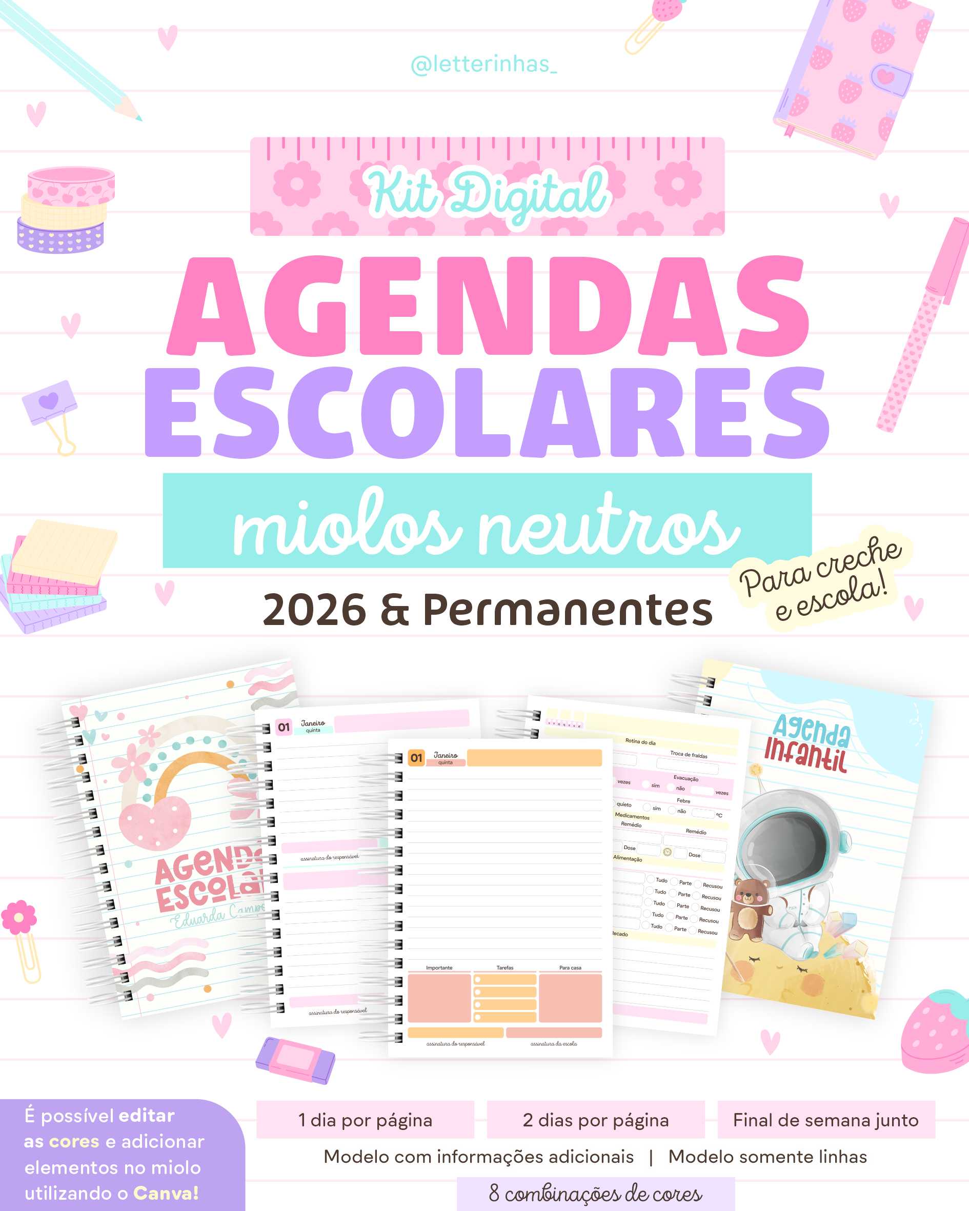 Kit Digital Agendas Escolares Neutras 2026