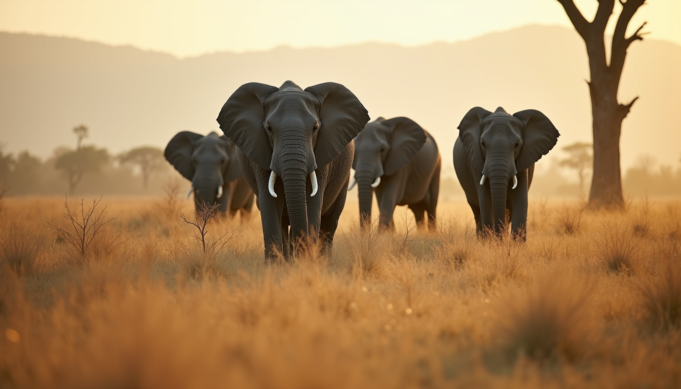 Eye-level view of Yankari National Park with elephants grazing