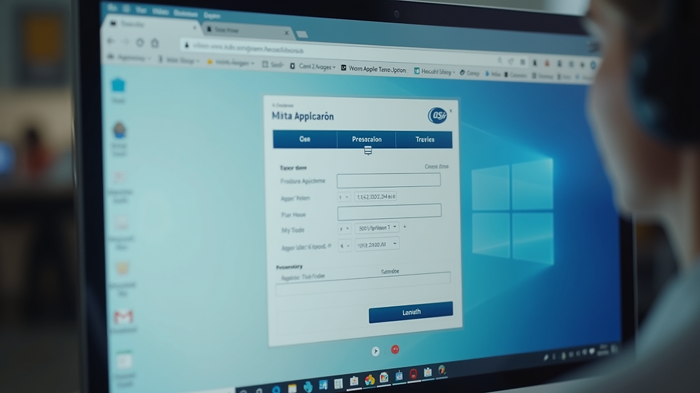 Close-up of a computer screen showing an online visa application form