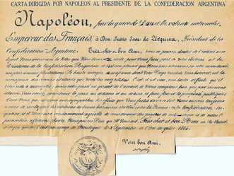 CARTA DE NAPOLEÓN III AL GRAL JUSTO JOSÉ DE URQUIZA (DOCUMENTO INÉDITO).