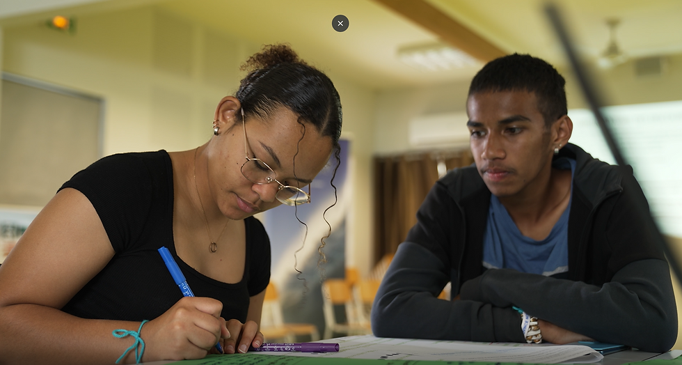 Students Maël Bailif and André Jeit work together during a Master Ocean Youth 30x30 workshop. © THOMAS BOUCHER/Pew Bertarelli Ocean Legacy