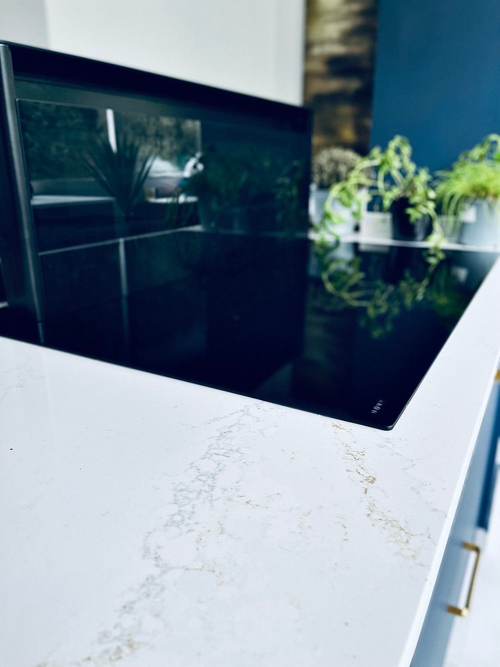 Table de cuisson aspirante et le plan de travail silestone ethereal