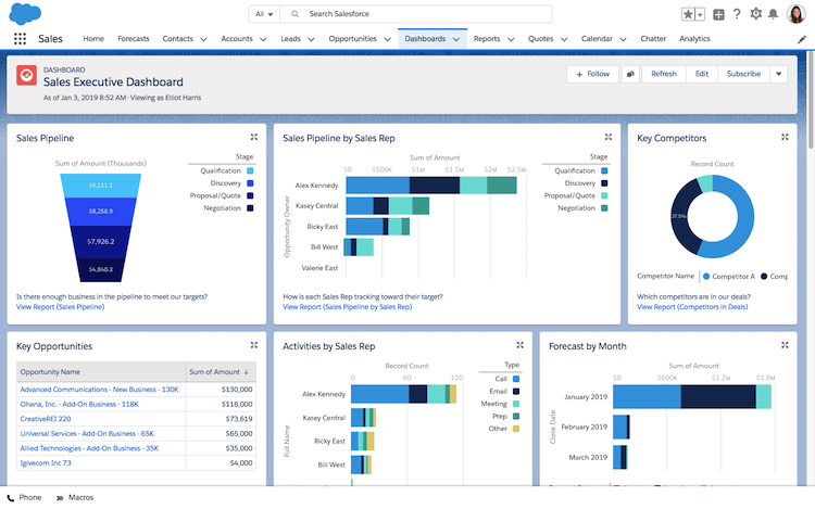 Screenshot of Sales Force Dashboard.