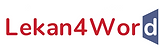 Lekan4word Logo, red text, Blue box over the letter d