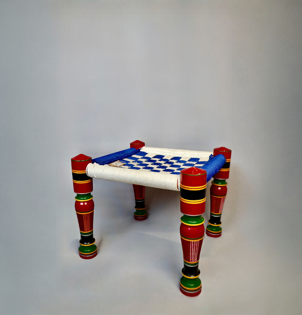 Lacquered Wood Stools - Cotton Thread Weaving