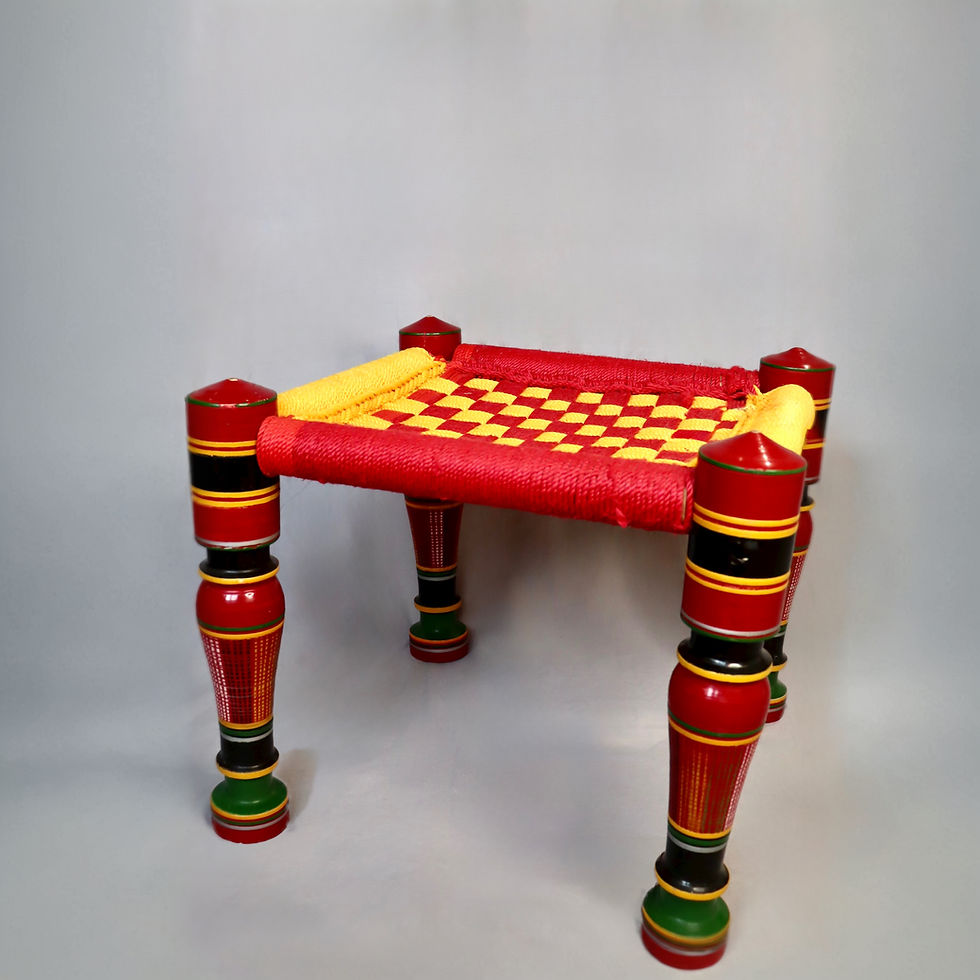 Lacquered Wood Stools - Cotton Thread Weaving