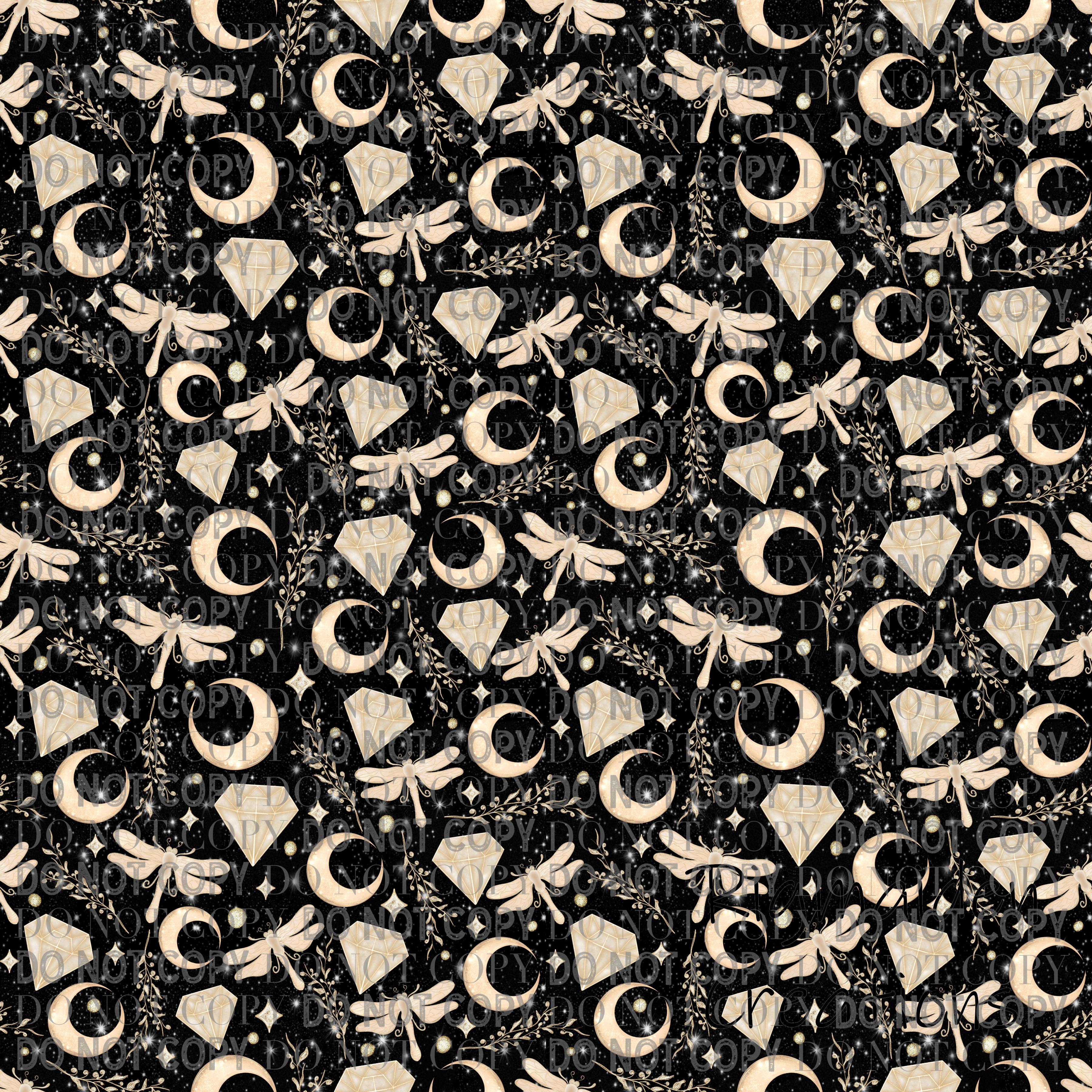 Dragonflies and Crystals Tiled Patterned Vinyl 12x12