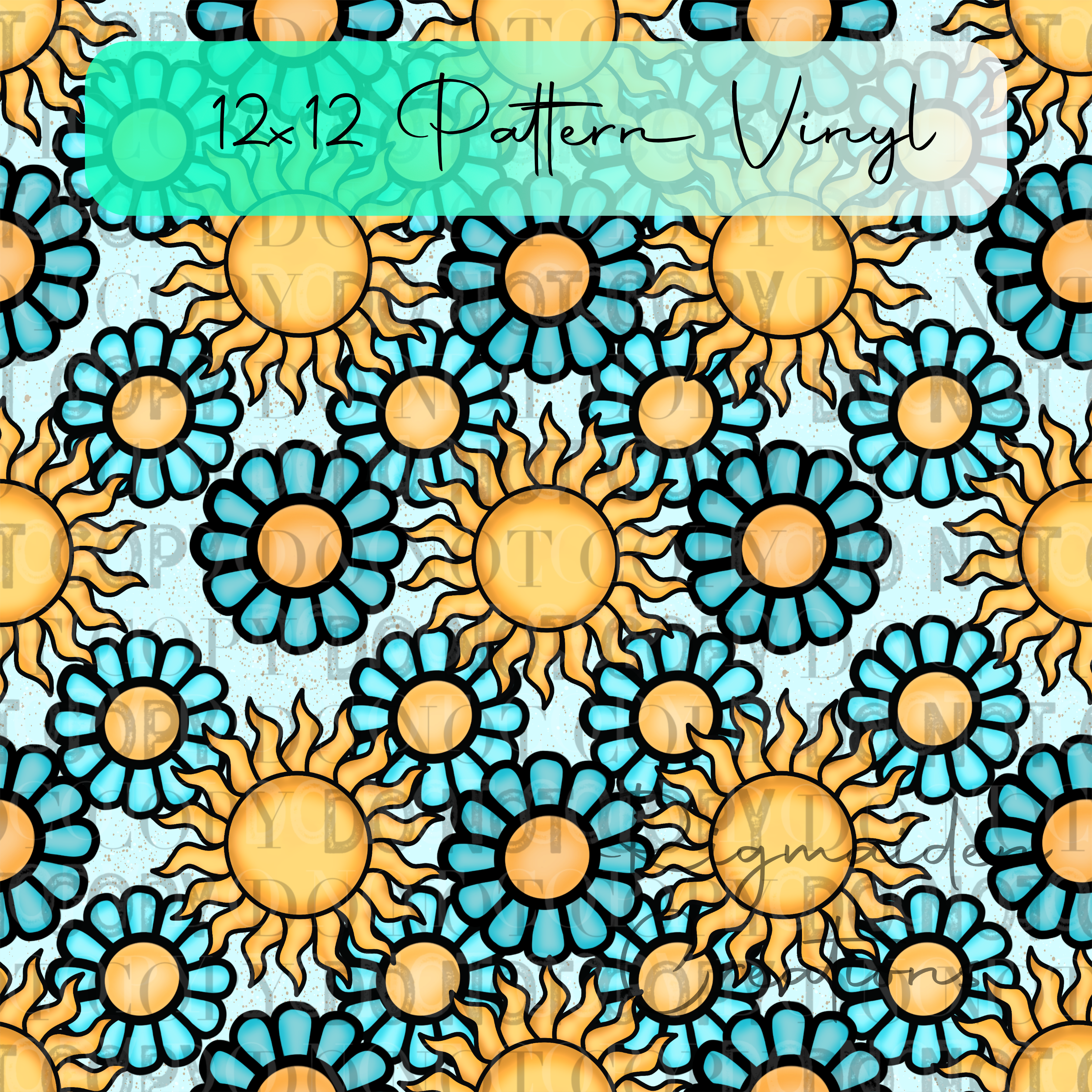 Teal Suns Patterned Vinyl 12x12