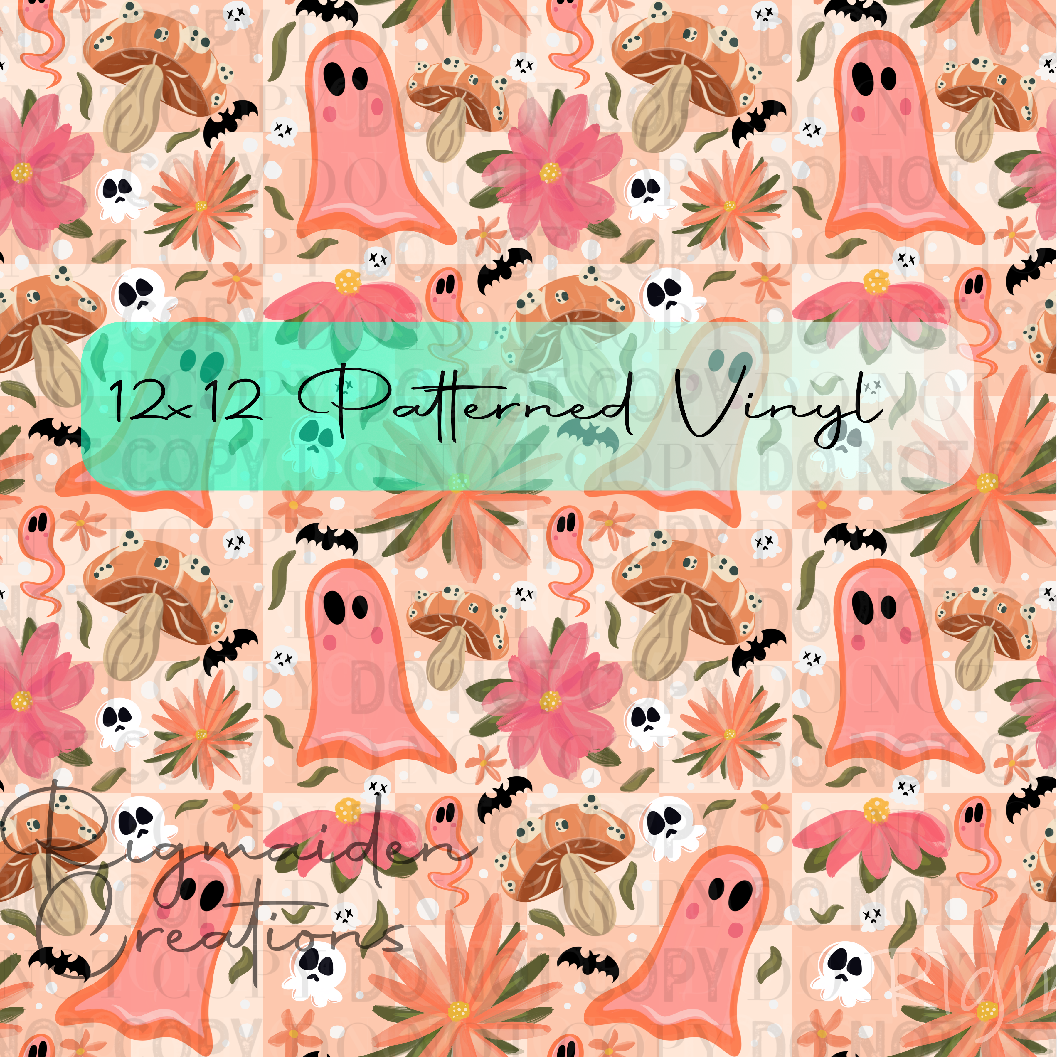 Girly Ghost Floral Creamsicle 12x12 Patterned Vinyl