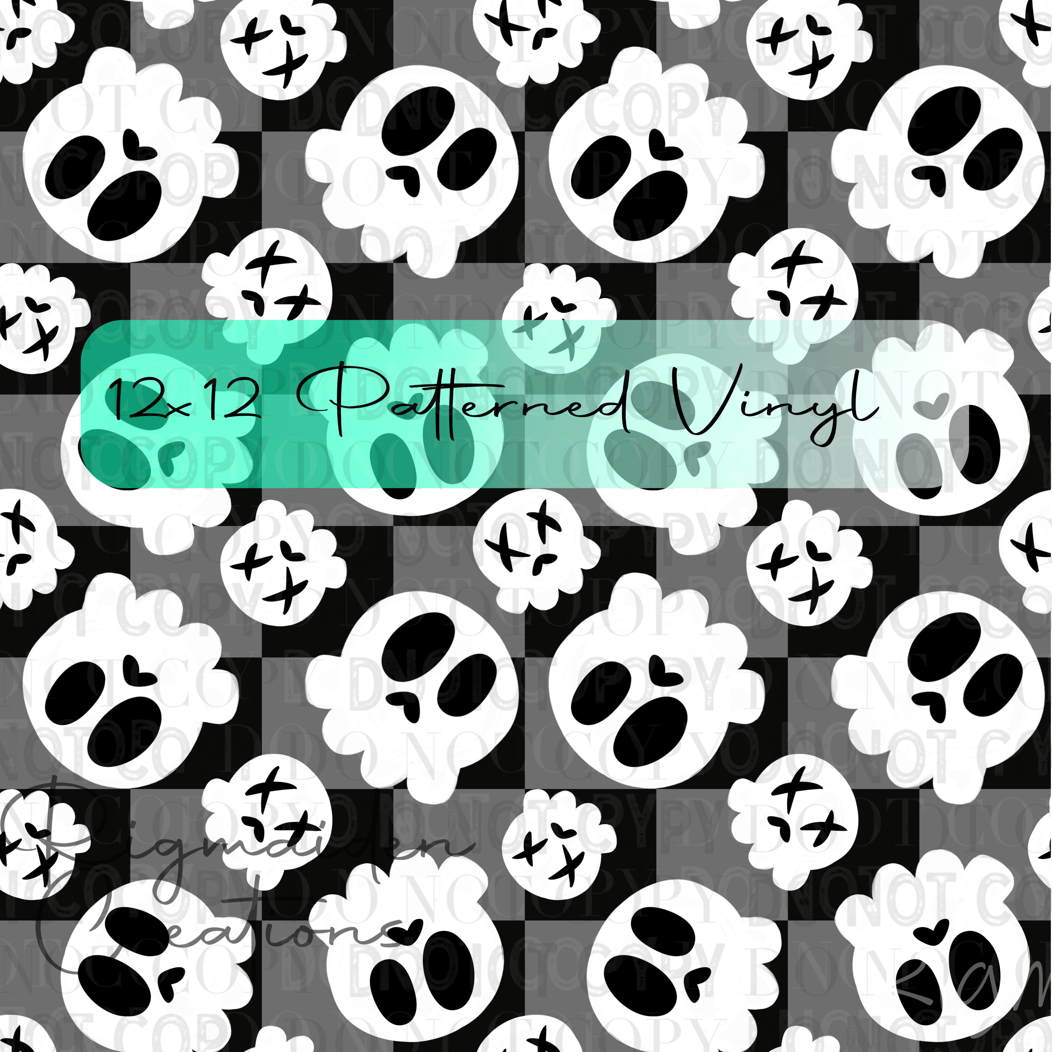 Cute Skelly Black 12x12 Patterned Vinyl